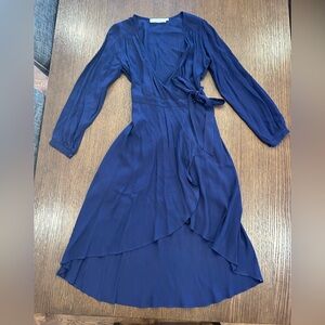 Astr Navy Wrap Midi Dress with Long Sleeves